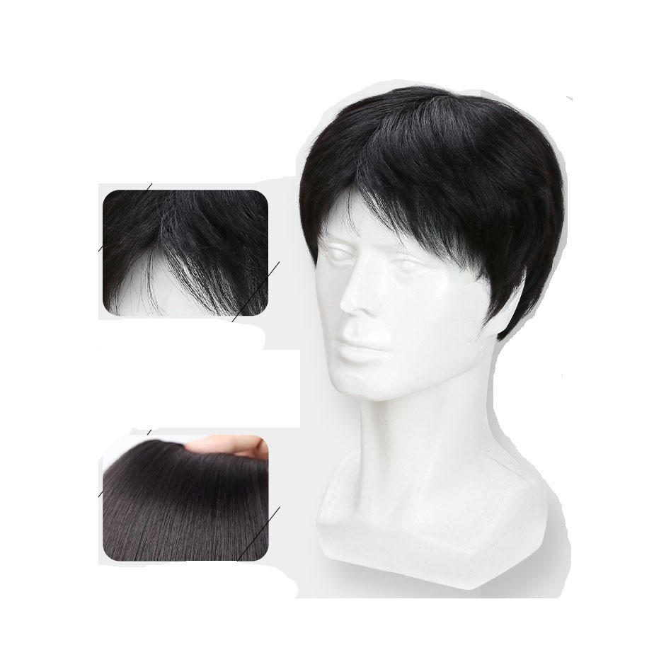 Short Full Hand-made Wig Genuine 100% Natural Hair Men Hairpiece Toupee Wig