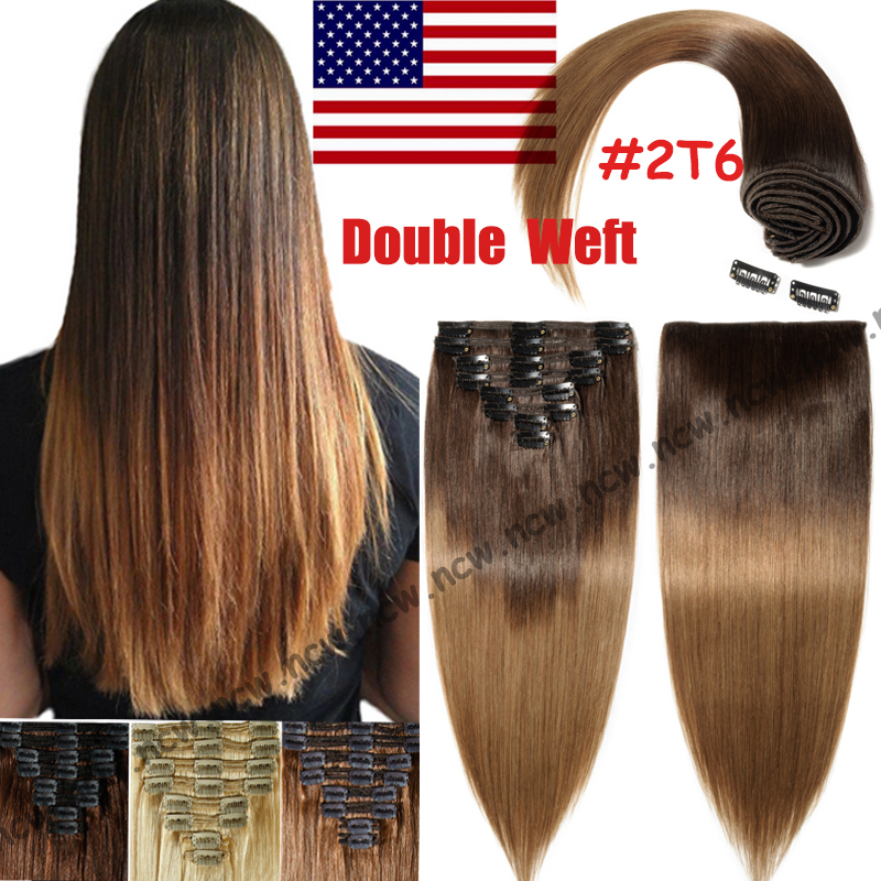 Deluxe AAAA+ Clip In THICK Double Weft 100% Real Human Hair Extensions Full Head