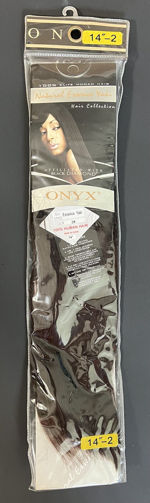 ONYX Black Diamond 100% Human Hair Natural Essence Yaki Weave Extension 14″ Clr2