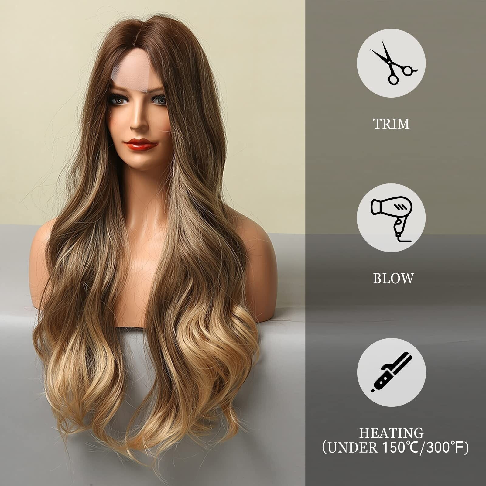 Women’s Ombre Blonde Wave Lace 24″ Long Wavy Curly Blonde Synthetic Wigs Hair