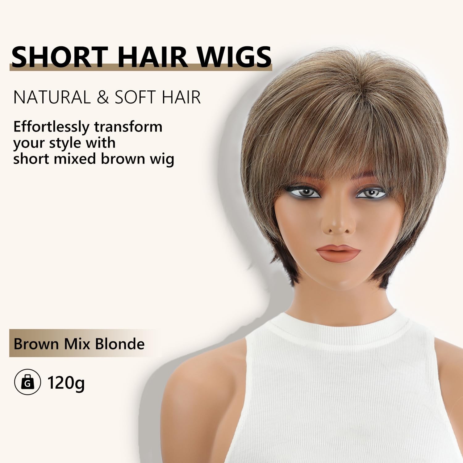 SEVENCOLORS Short Hair Wigs with 22.5 Inch (Pack of 1), Brown mixed blonde