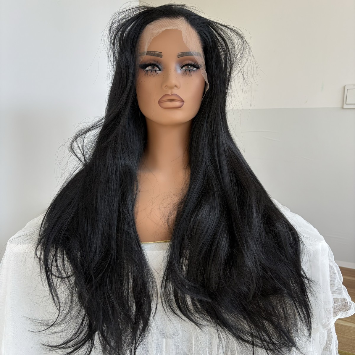 Long Straight Heat Resistant Synthetic Hair Lace Front Wigs Women Natural Black