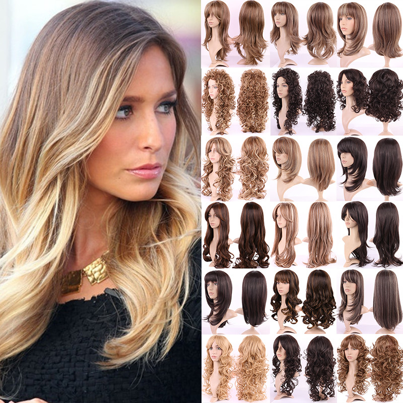 Hot Long Hair Full Wig Ombre Two Tone Heat Resistant Synthetic Fibre Wigs Thick