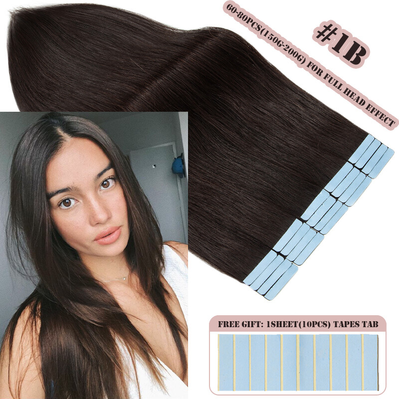 Invisible Tape in Skin Weft Full Head Russian Remy Human Hair Extensions 60Piece