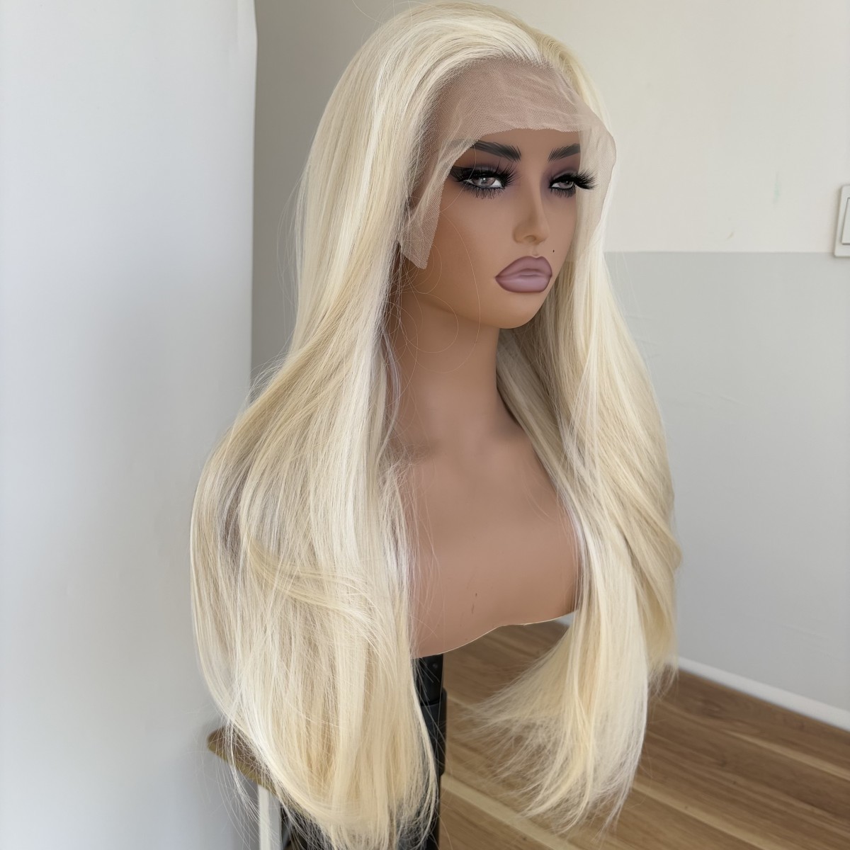 Long Straight Heat Resistant Synthetic Hair Layered Lace Front Wig Blonde