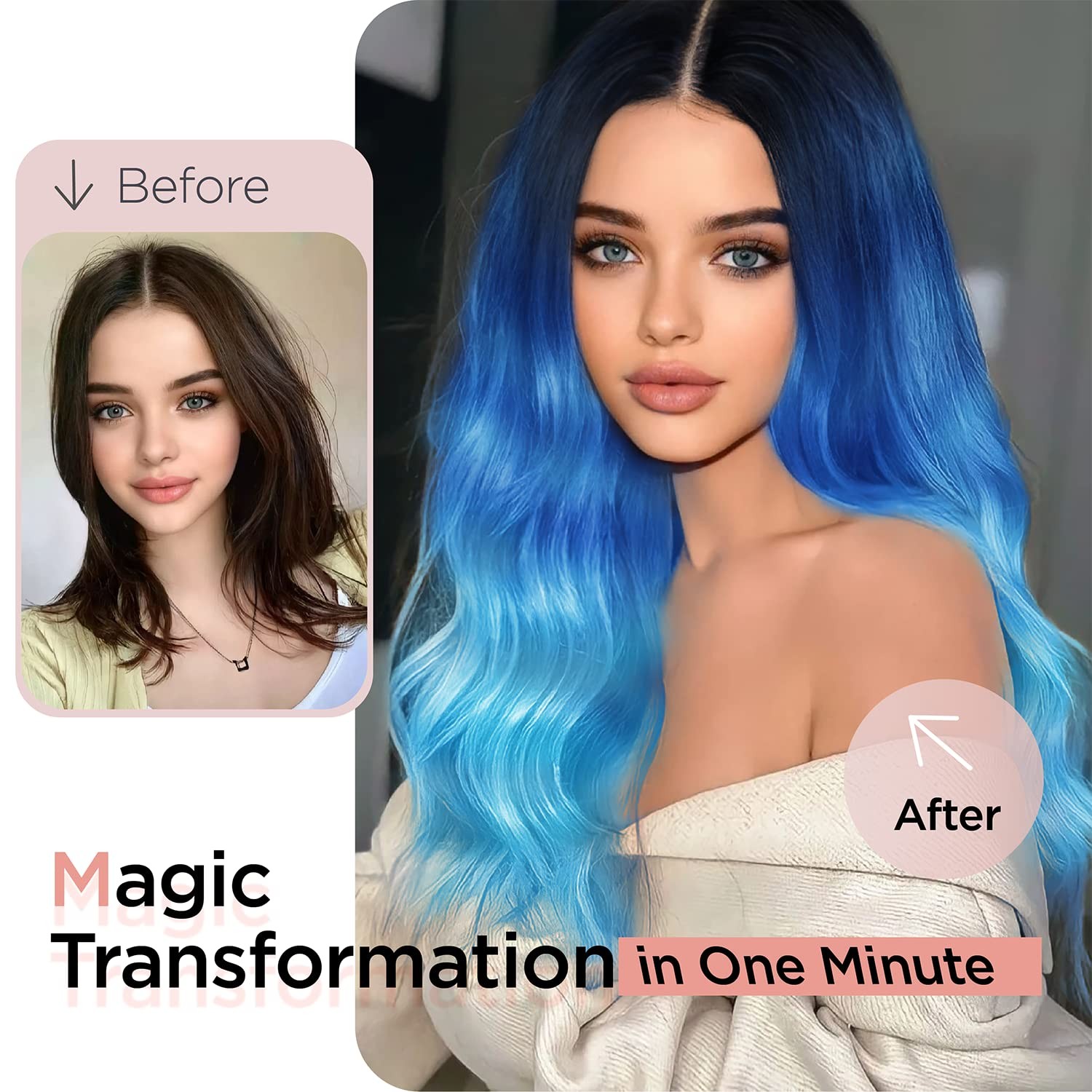 Long Blue Wavy Wigs for Women Ombre Blue Body Wave Mermaid Hair Wigs Long Cur…