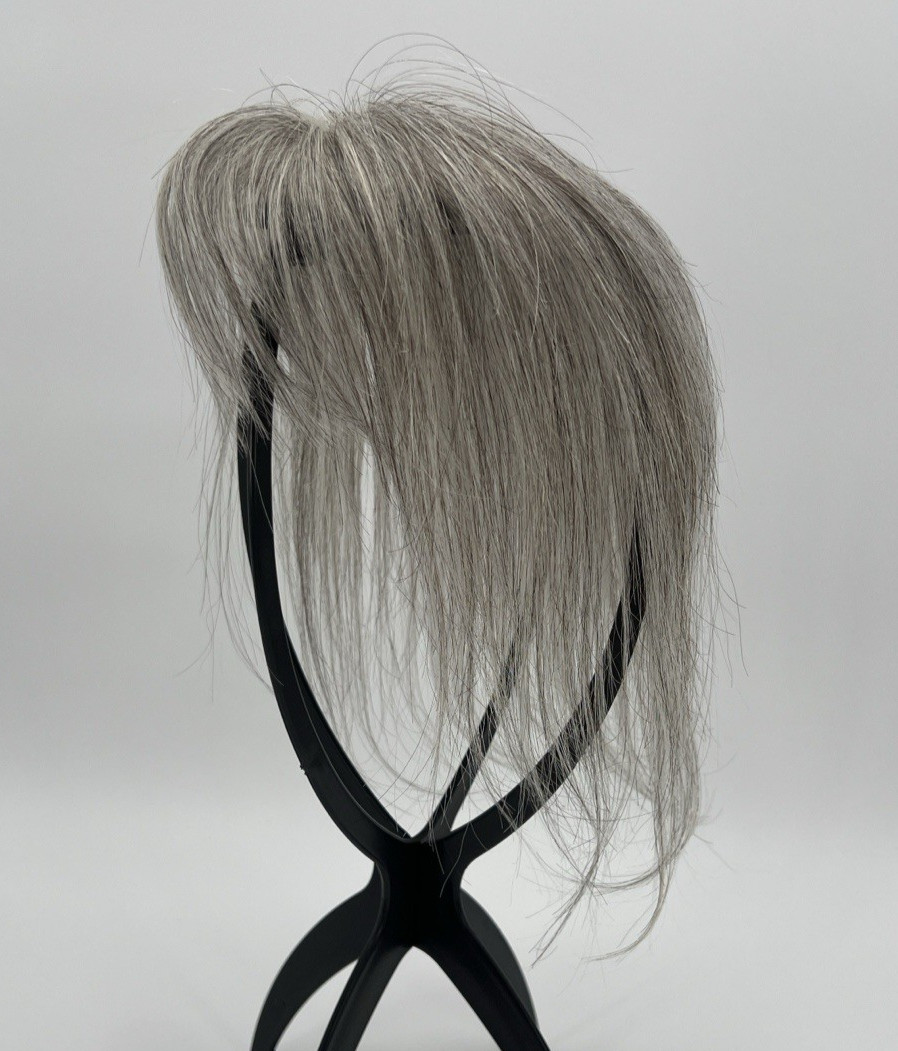 Gray Mixed Black 100% Real Human Hair 10in Clip In Wispy Bangs Hair Topper