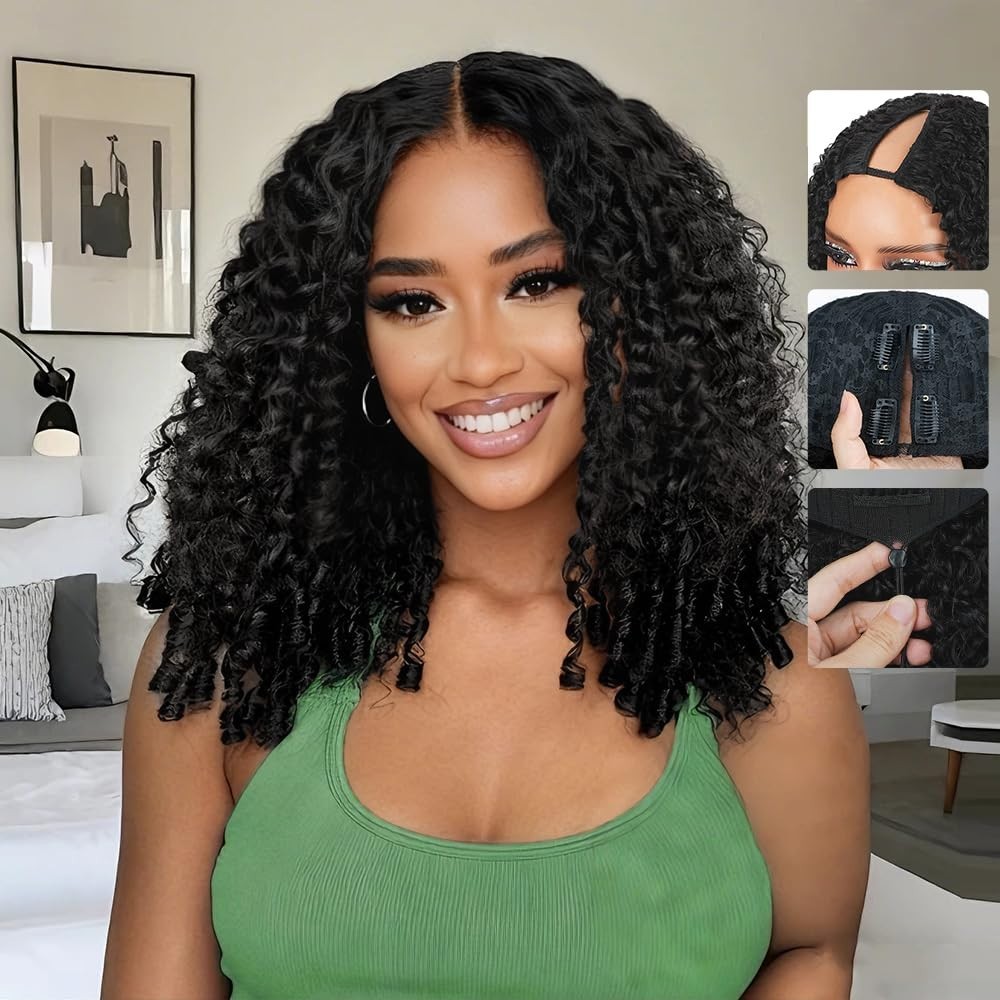 20 Inch V Part Human Hair Wig – Burmese Curly, 180% Density, No Sew, Glueless, C