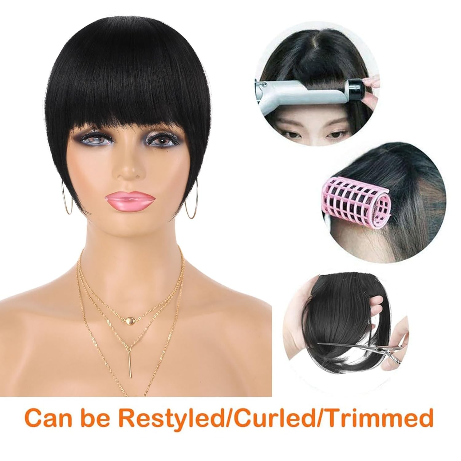 Black Women Clip in Bangs Yaki Kinky Straight Hair Extensions Short Hair