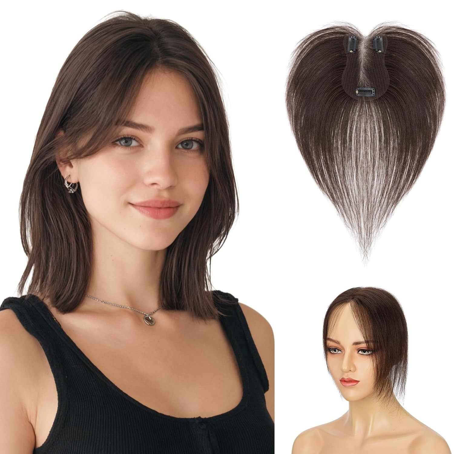 11″ Dark Brown Straight Hair Topper for Women Daily Wear 60E326333
