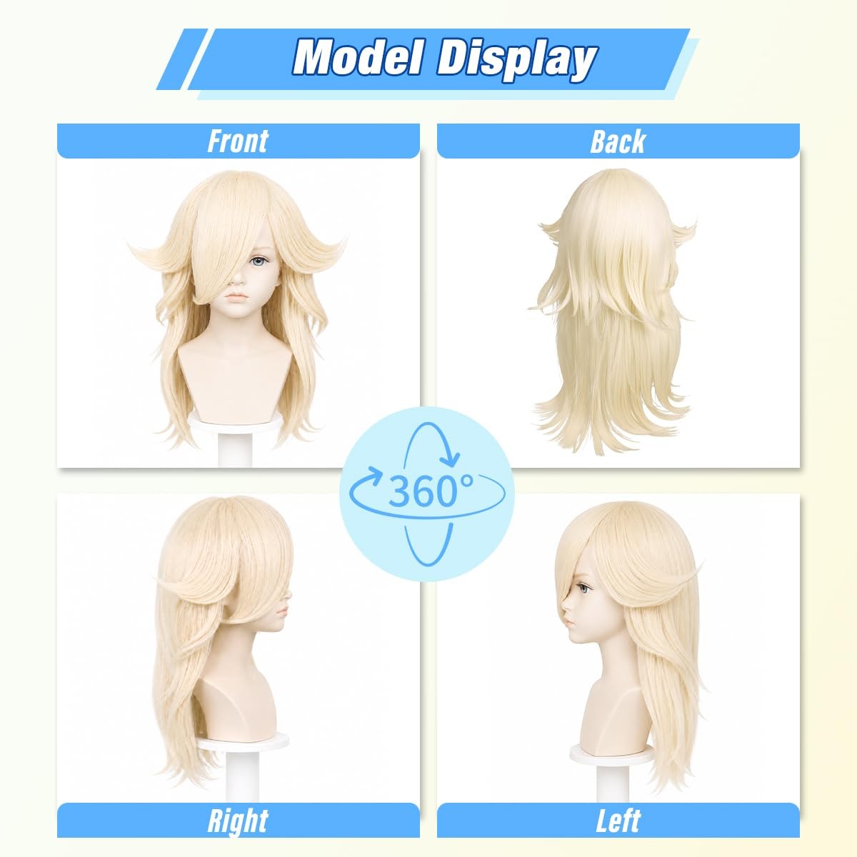 Long Wavy Blonde Princess Cosplay Wig for Women Halloween Party Costume (Smal…