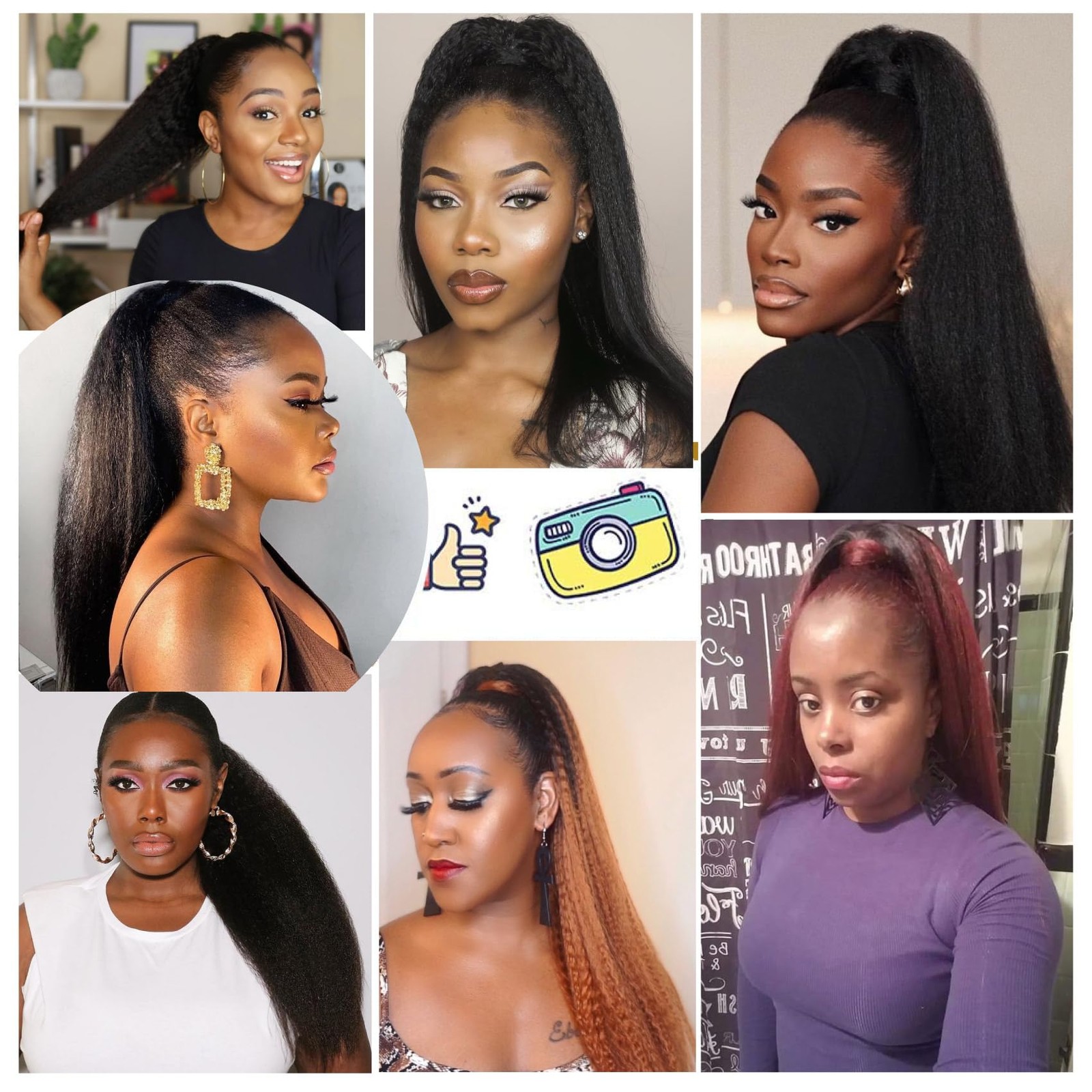 Grey Yaki Straight Drawstring Ponytail for Women 16inch Salt and Pepper Yaki …
