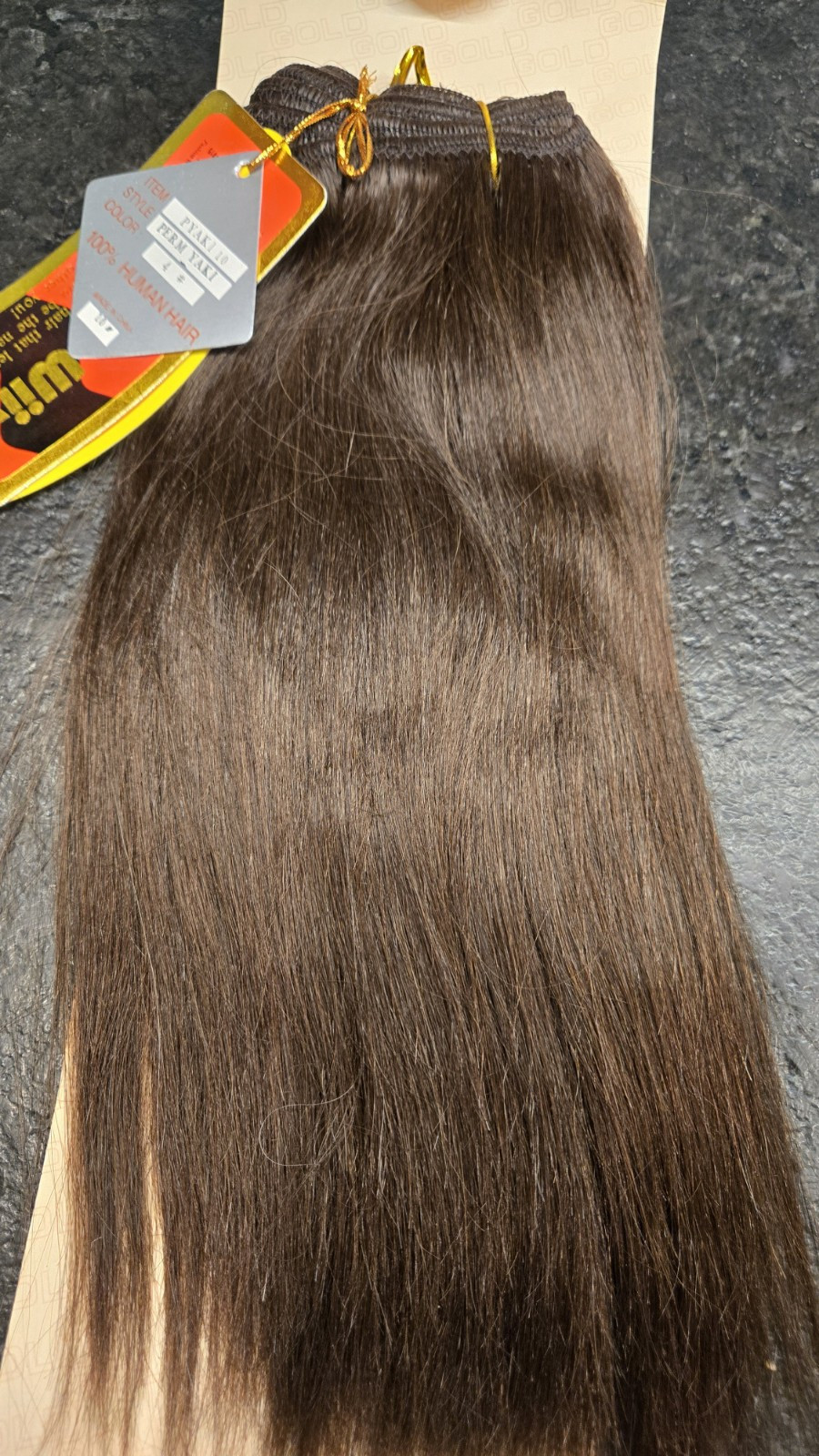 Unique Wiiv Gold 100% Human Hair Straight Yaki 10″ Dark Brown Color #4 NEW