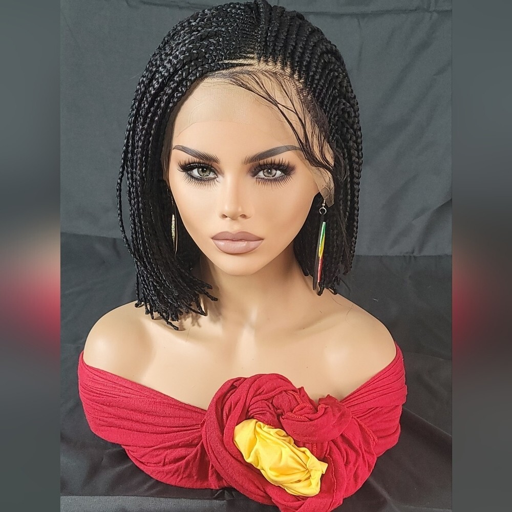 Braided Wig Full Lace Bob Micro Million Braids 6″ Jet Black Glueless NWT Short