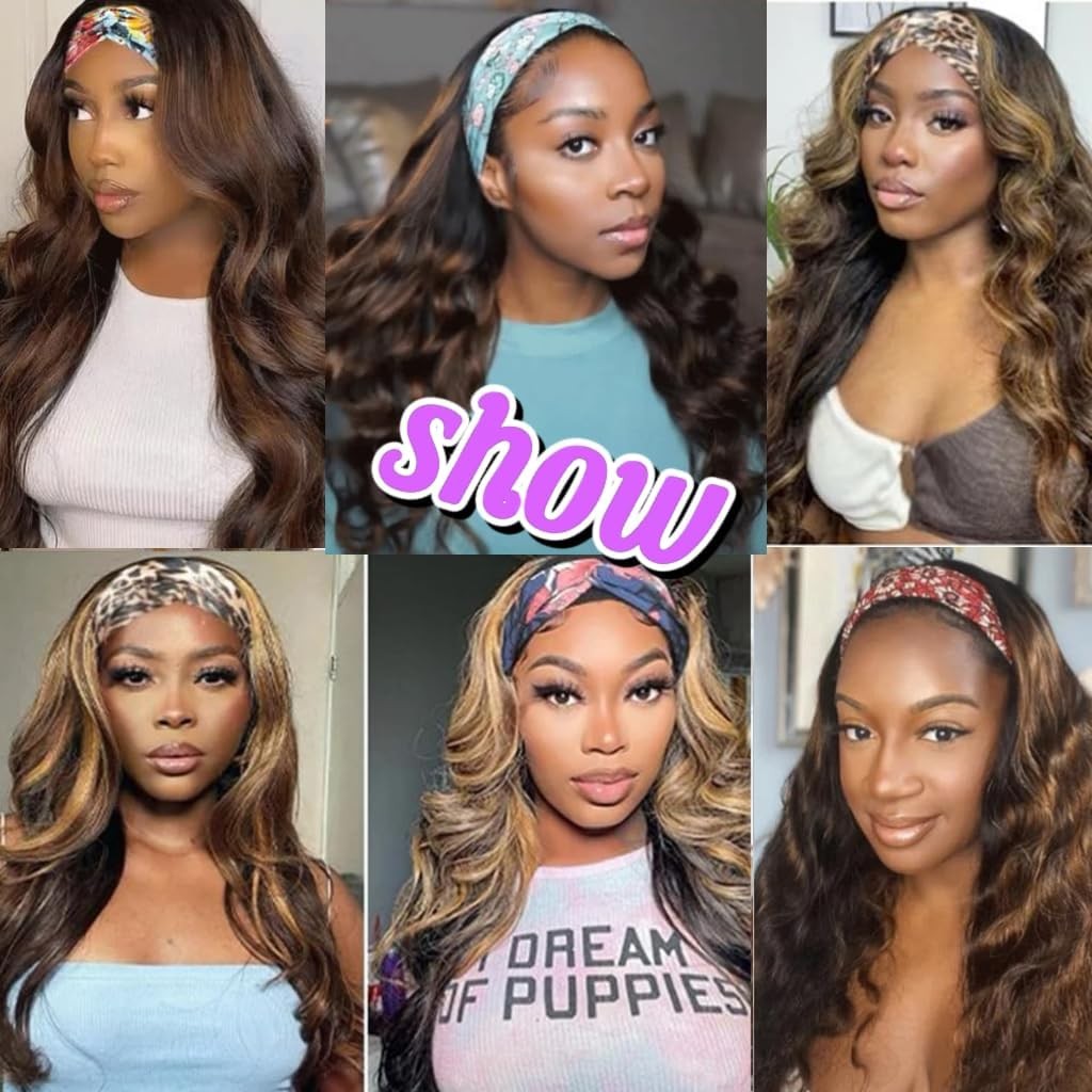 Prisyfab Headband Wig Human Hair Body Wave Headband Wigs For Black Women Human