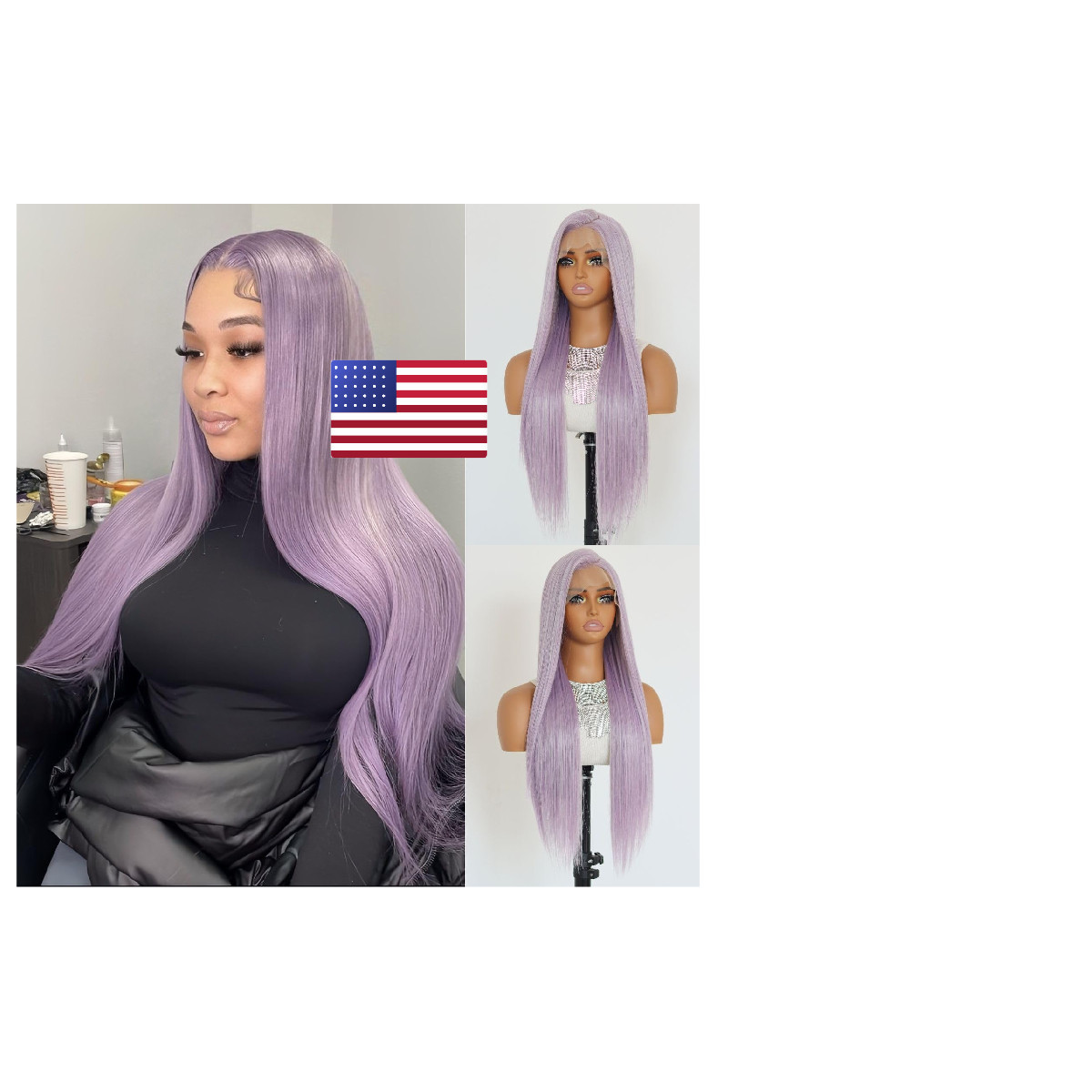 Sallywell Lavender Purple Synthetic Lace Front Wigs Long Straight Lavender 134