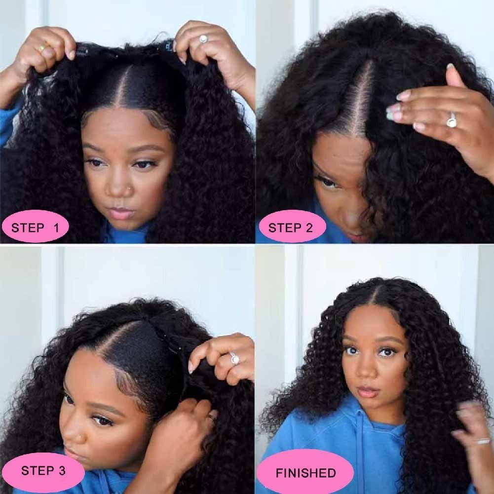 V Part Human Hair Kinky Curly for Black Women Wigs V Part Glueless Wig For Women