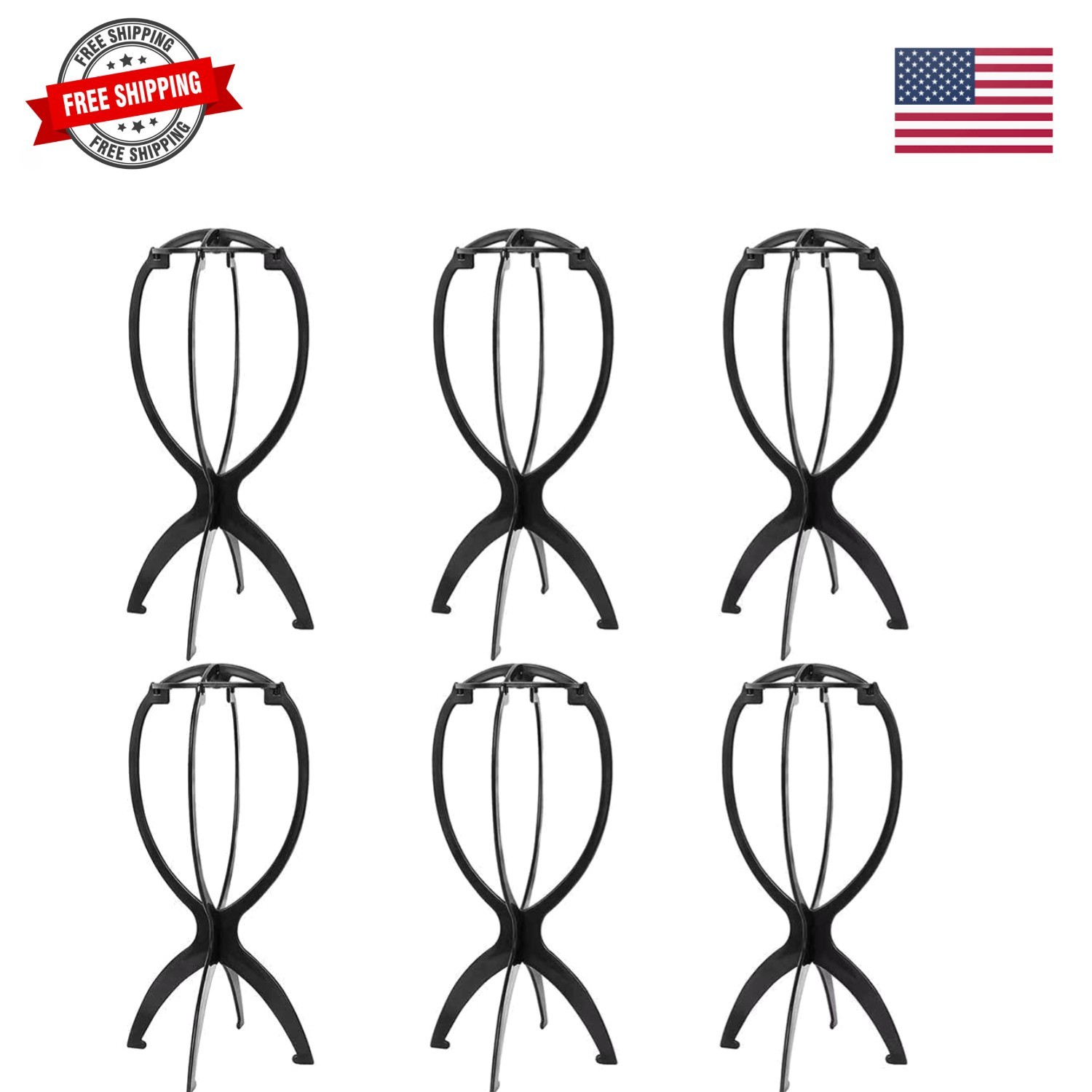 6 Pack Short Wig Stand Portable Wig Holder for multiple Wigs and Hats, 14.2 I…