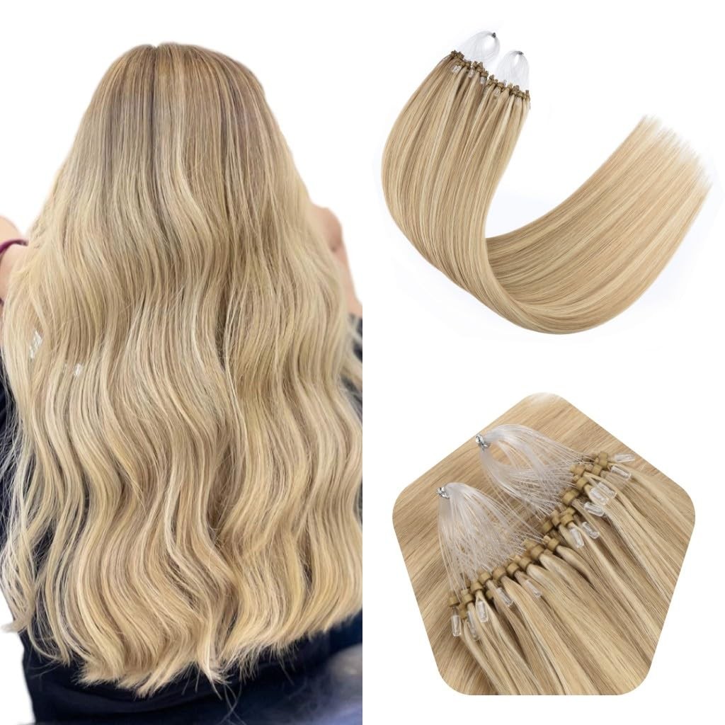 Jinyisong Micro Bead Hair Extensions Real Human Hair 18 Inch Beaded Hair