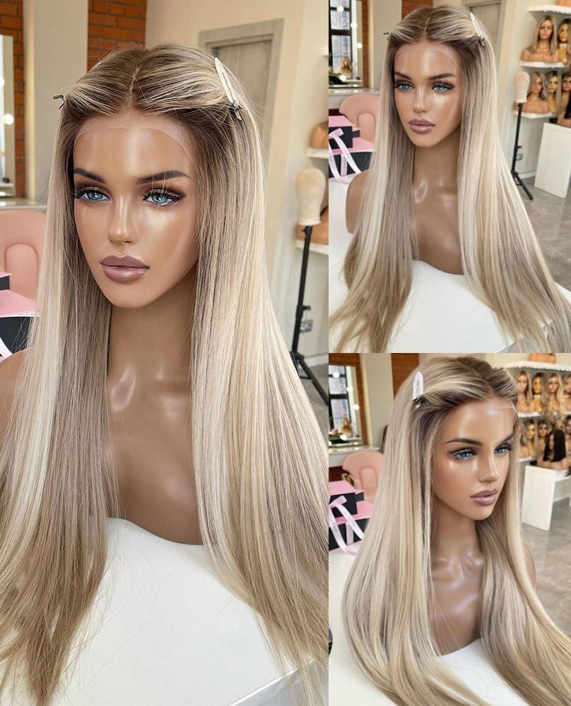 Heat Resistant Hair Soft HD T Lace Front Wig Long Straight Natural Brown Blonde