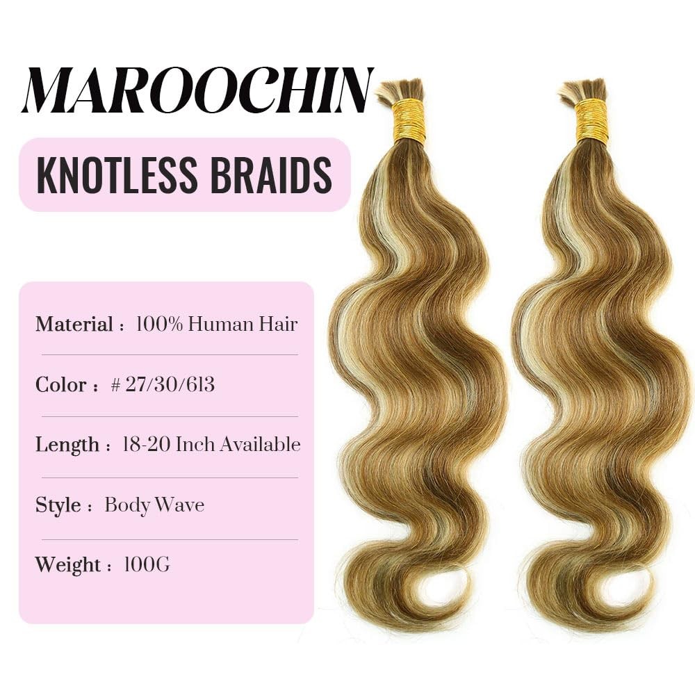 Maroochin Boho Human Hair Body Wave 27/30/613 100 Virgin Human Braiding Hair