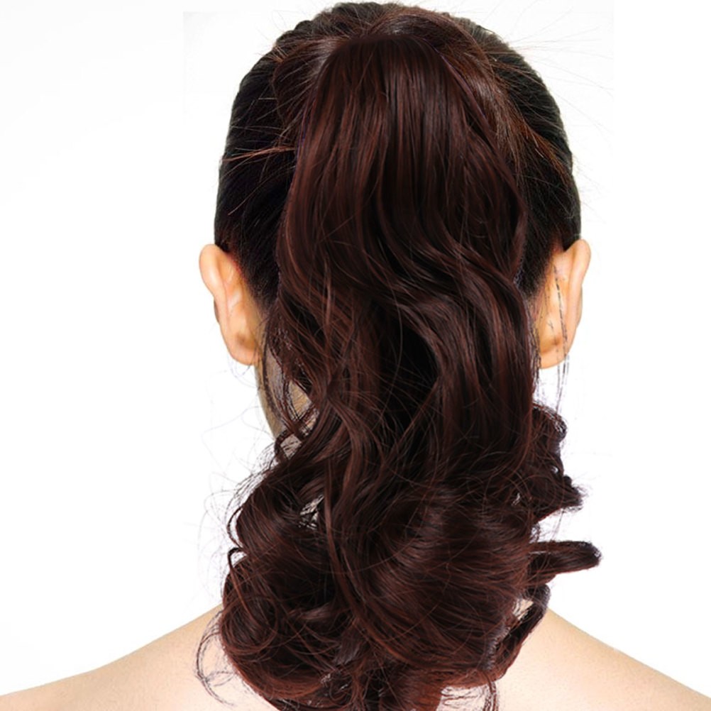 Brown Synthetic Wigs Claw Ponytail Extension Natural Look Easy to Wear
