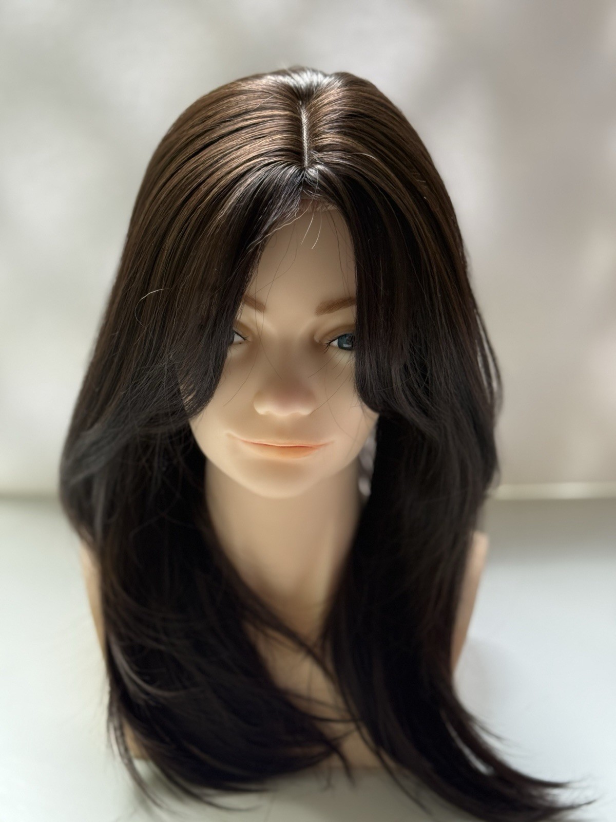 Molefi Wiglet Hair Topper 16” Dark Brown Highlights 4/8# New