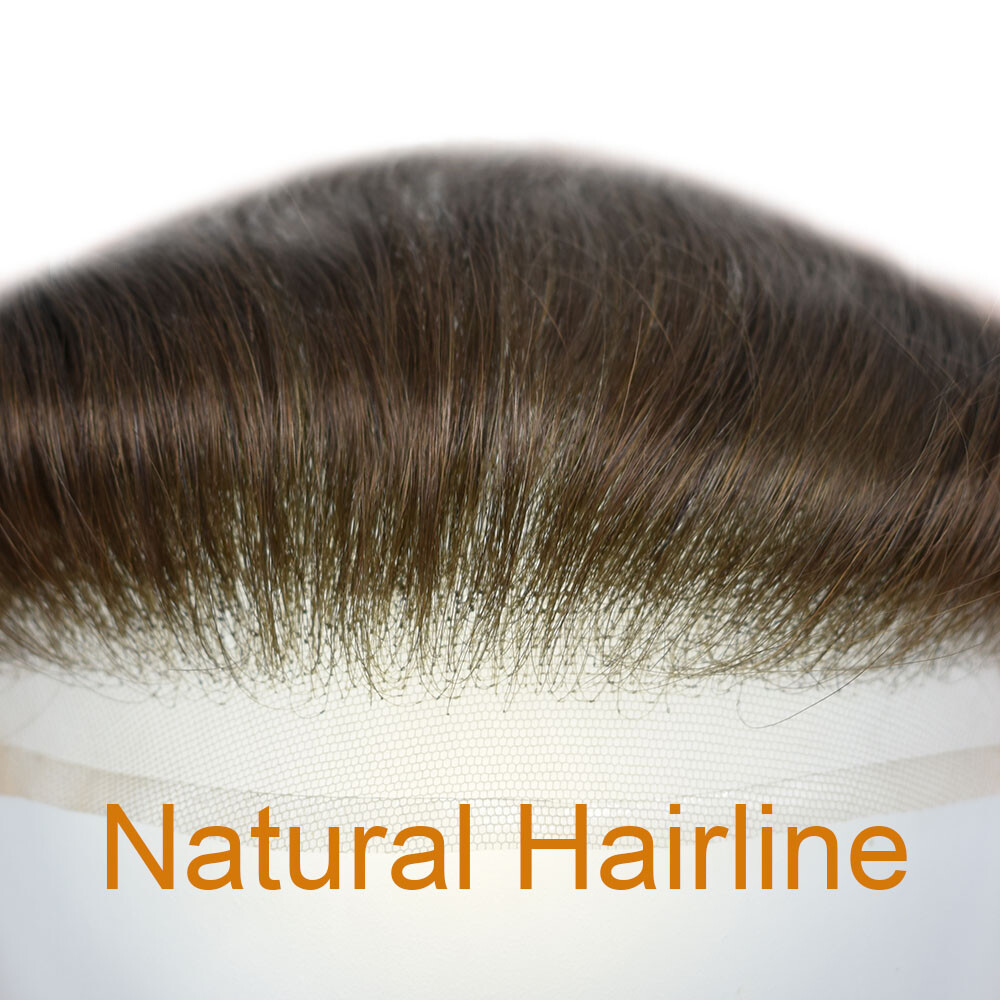 Human Hair Mens Frontal Lace Front Skin Hairpiece for Receding Hairline Natural