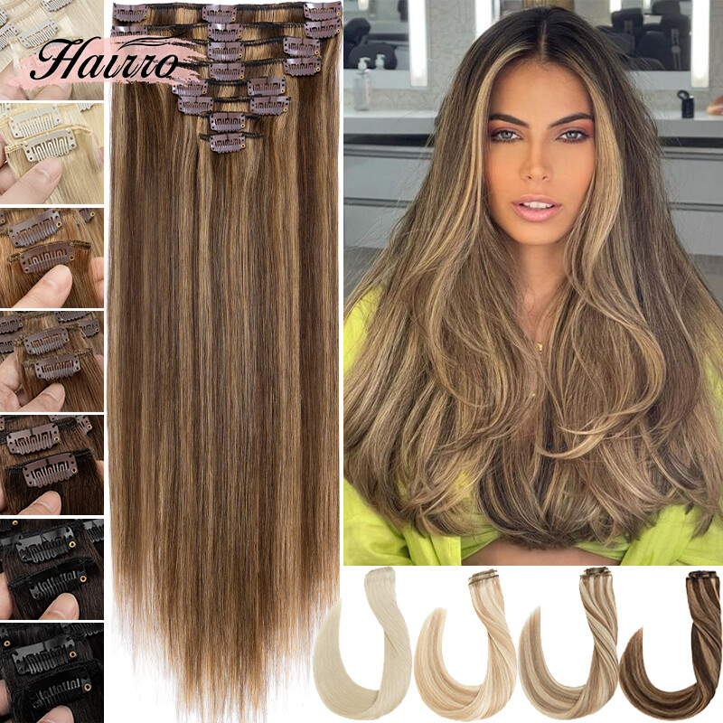 8A Clip In 100% Real Human Hair Extensions Russian Remy 8PCS 18CLIPS Highlight