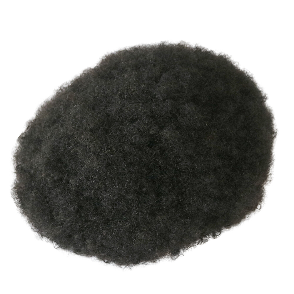 Afro Curl Mens Toupee Full Poly Skin Pu Black Man Wig Hair System Replacement