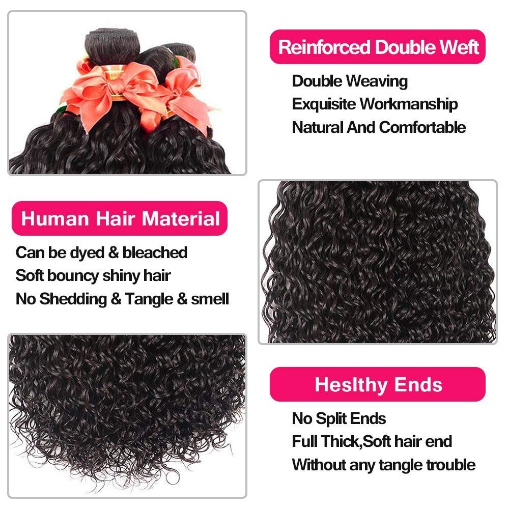 Luxurious Water Wave Human Hair Bundles – Natural Black, 22-28 Inch Extensions