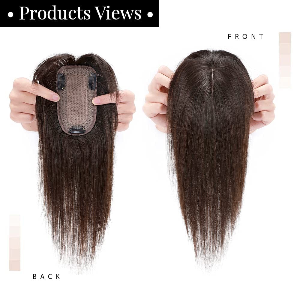 My-Lady 150 Density Human Hair Toppers Bangs For Women 10 Inch Dark Brown Silk