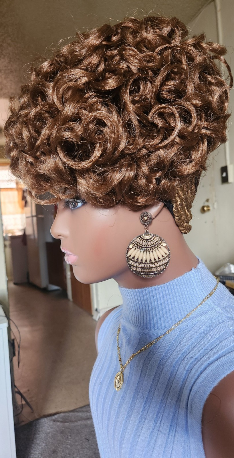 Fully Hand Braided box curly Mohawk braids cornrow wig Brown/Dark brown