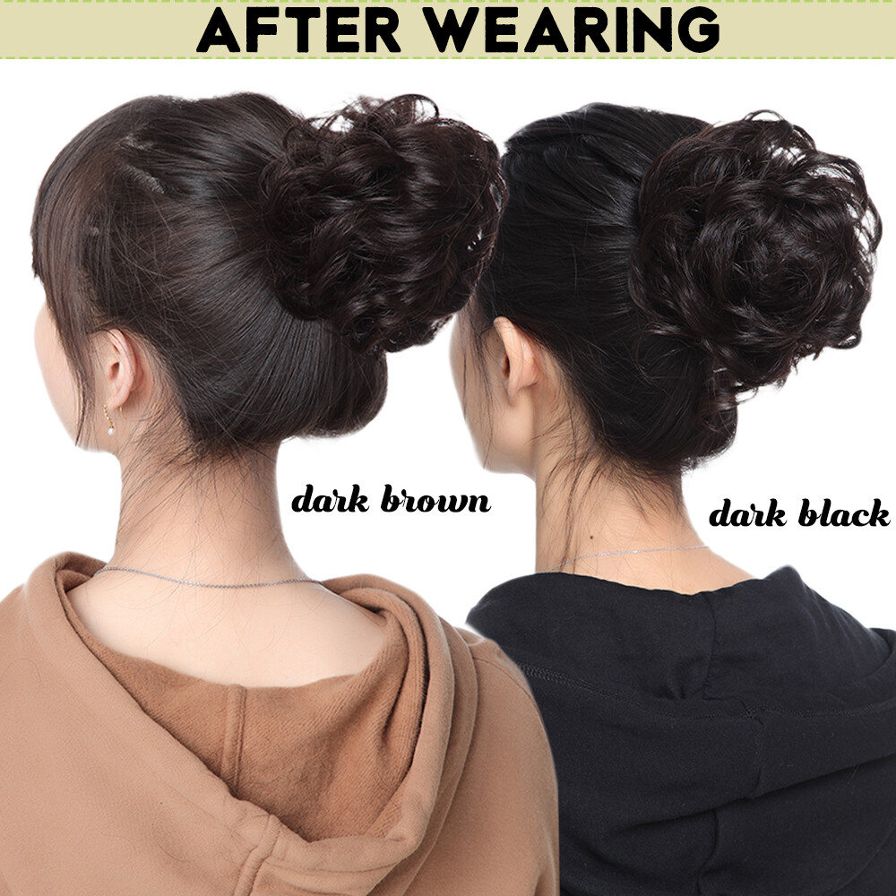 Natural Messy Rose Bun Curly Scrunchie Hair Extension Updo As Human Hairpieces
