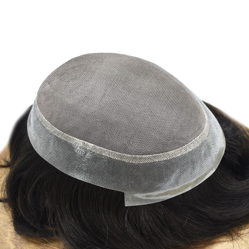 Mens Toupee Hairpiece Fine Mono Poly Human Hair Replacement System Wigs for Men