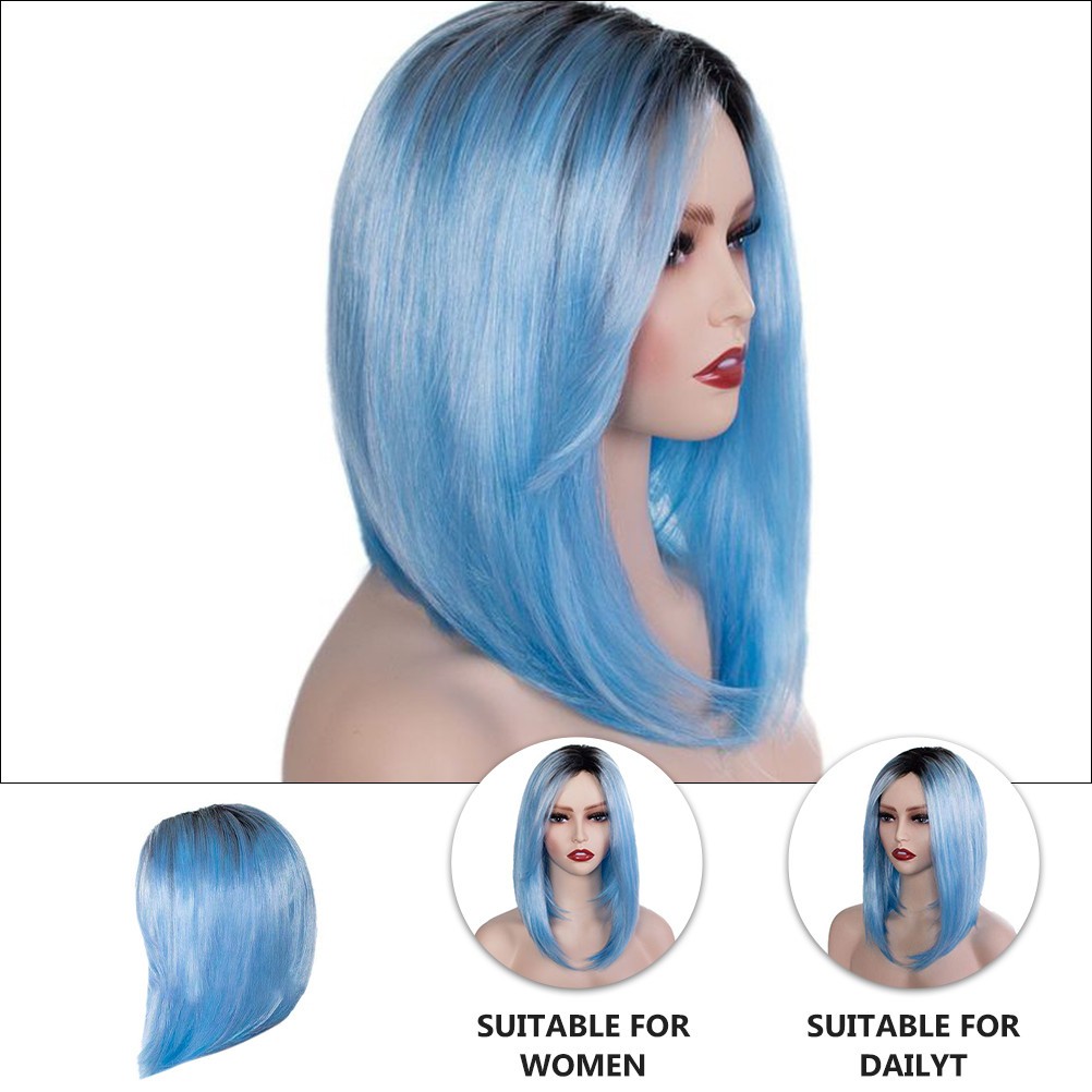 1Pc High Temperature Wire Wig For Cosplay Blue Short Straight Fashion Wig