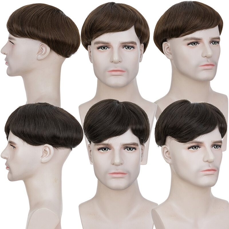 Mens Toupee Thin Skin PU/MONO Real Remy Human Hair Piece Toupee Replacement Wig