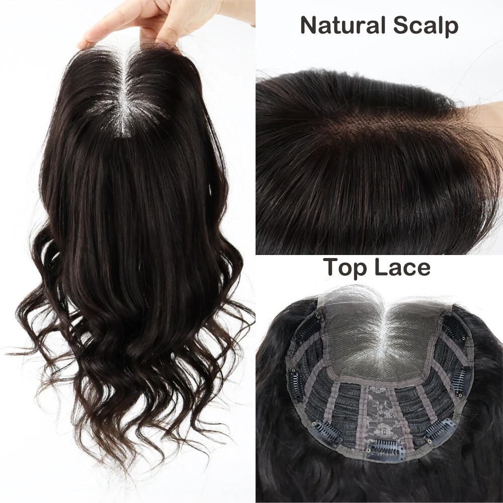 26″ Long HD Transparent Lace Closure Topper Human Hair Women Toupee Loose Wave
