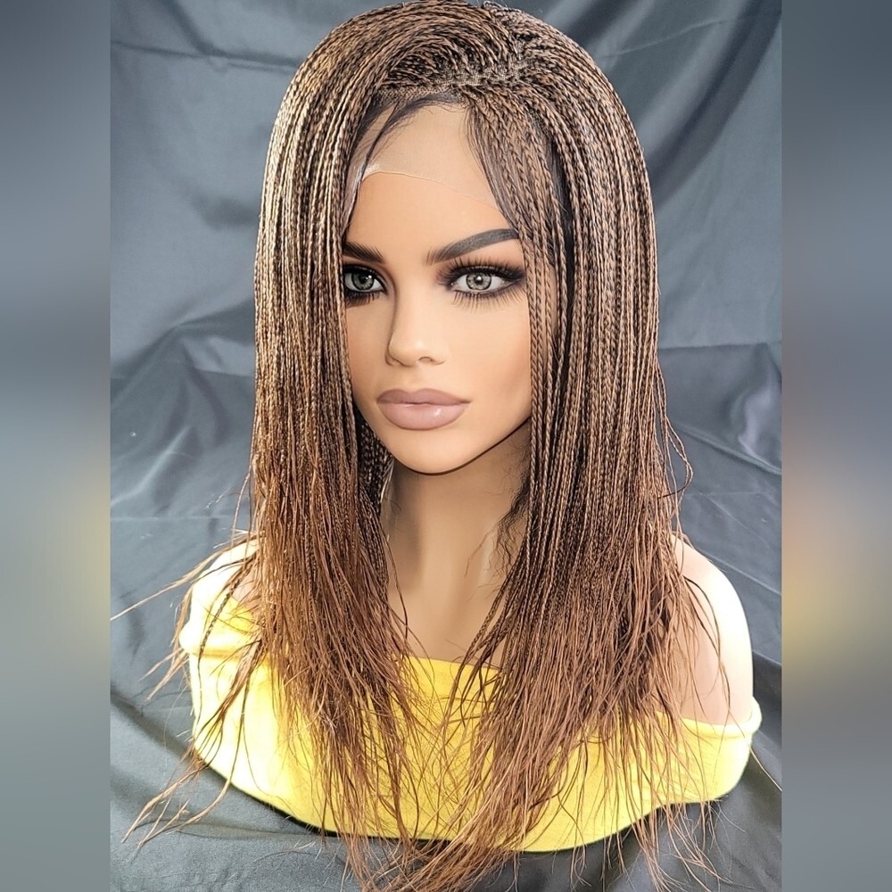 Braided Wig Full Lace Glueless Micro Braids 16” Auburn Ombre Handmade NWT Short