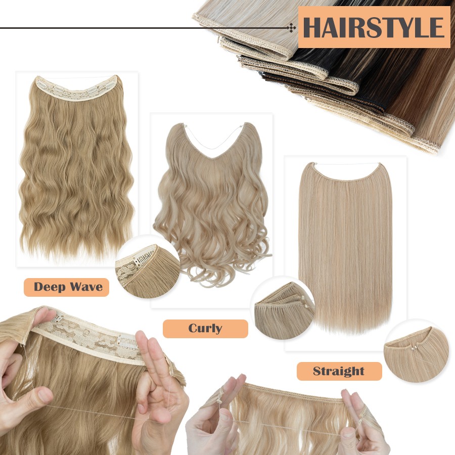 One Piece Hidden Invisible Wire In Hair Extensions Natural as Human & Nano Ring