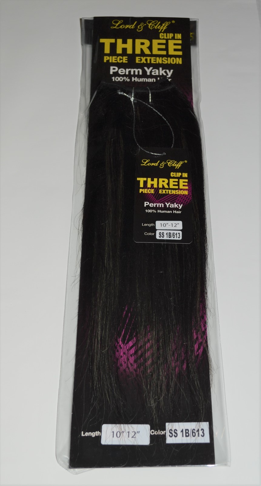 New Lord & Cliff 100% Human Hair Extension Perm Yaky 3 Piece Clip In SS 1B/613