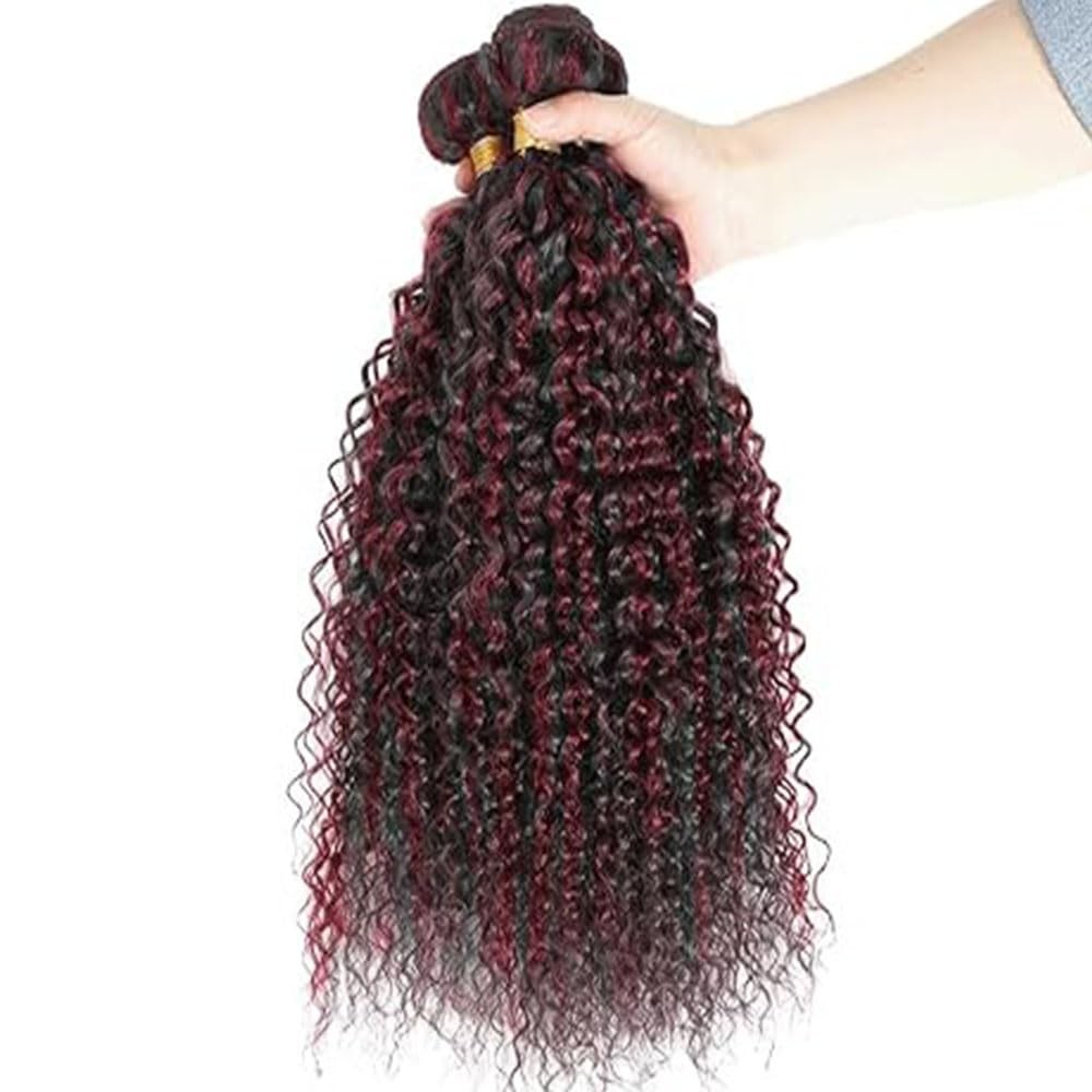 P1B/99J Burgundy Bundles Human Hair 12 14 16 Inch Curly Bundle P1B/99J Highli…