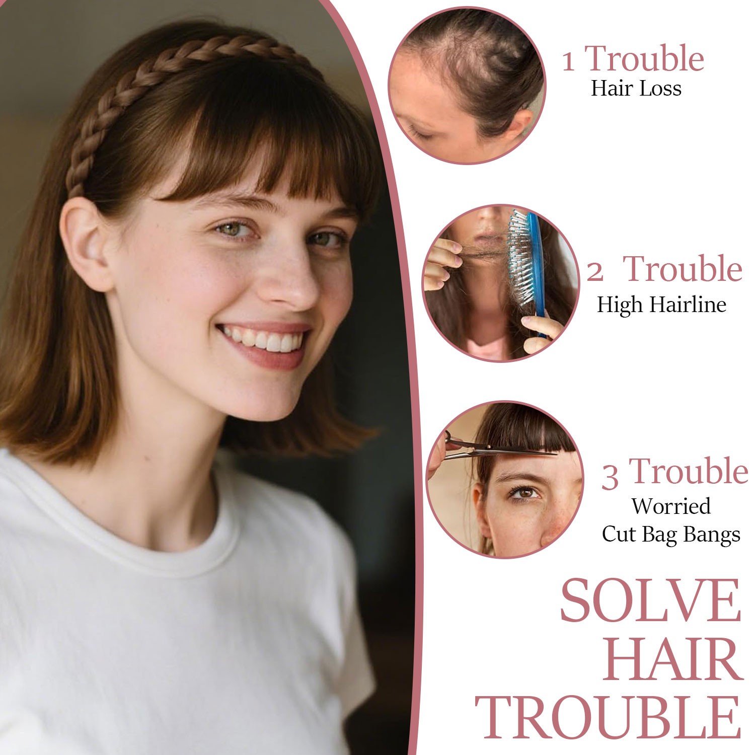 Xmas Braided Headband Hair Clip in Fringe Bangs Real As Human Hair Extensions US