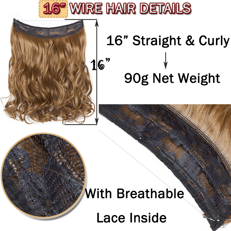 US Hidden Wire in Natural Hair Extensions Softs Band As Human Curly Straight Mix