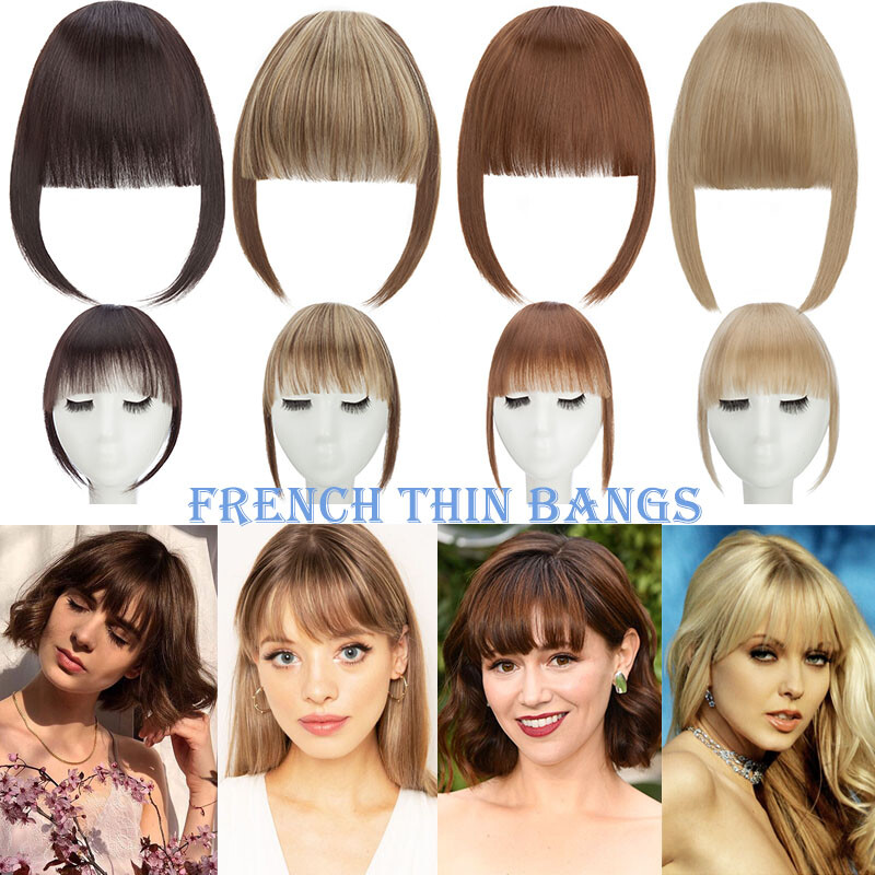 US Thin Air Neat Wispy Bangs Neat Fringe Hairpiece Clip in Front False Hairpiece