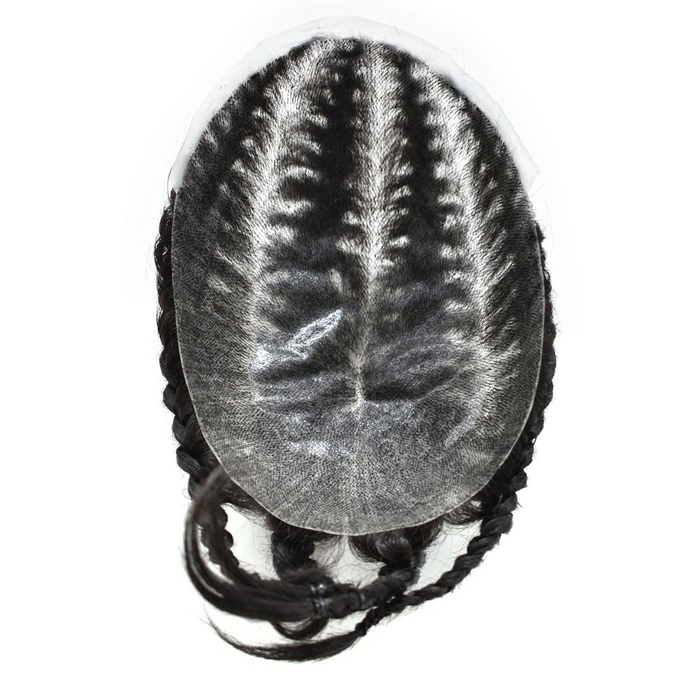 Cornrow Braids Mens Toupee Full Poly Box Braided Mens Hairpiece Male Braiding