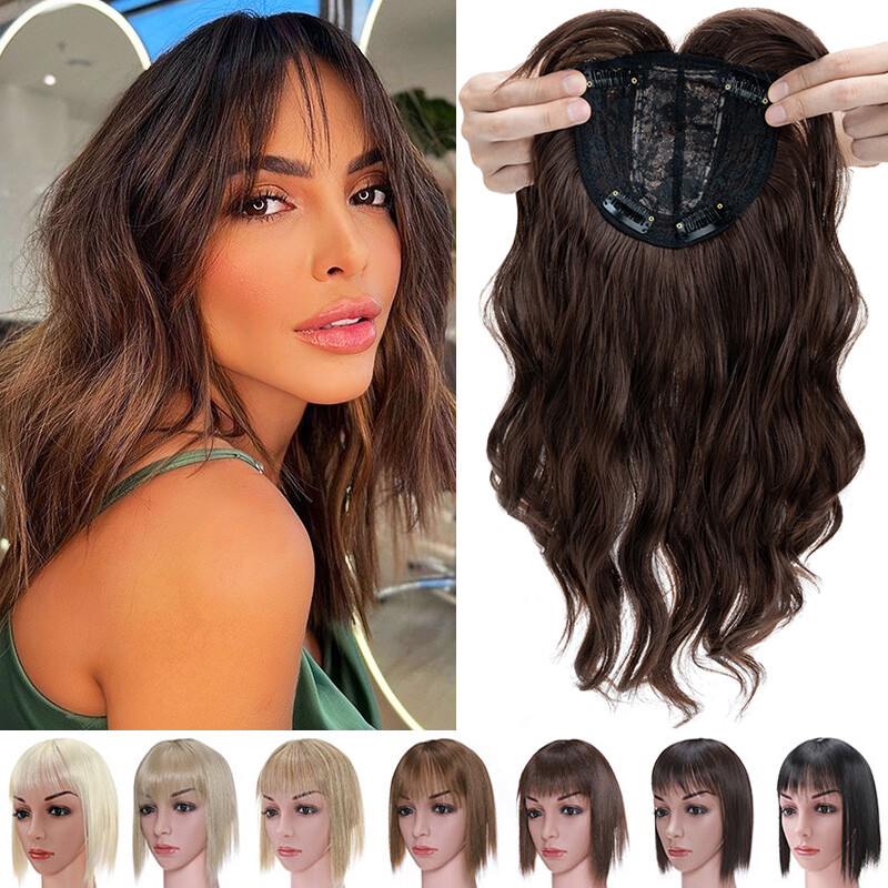 Clip in Wavy Topper Toupee Hair Piece 100% Real Natural AS Human Full Head Wigs