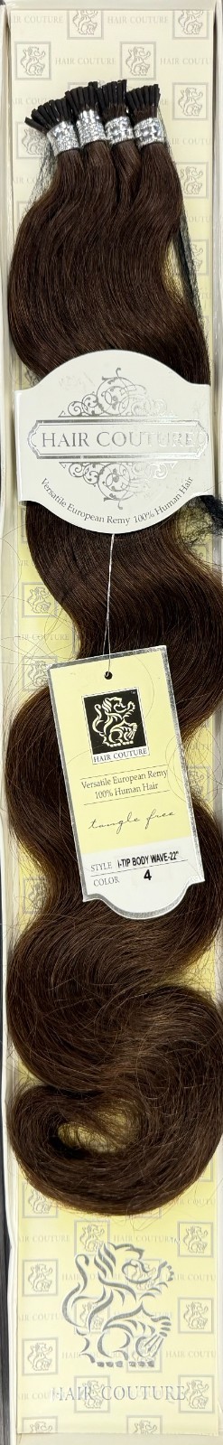 Hair Couture 100% Human Remy Hair 22″ I-Tip Extensions Body Wave 120pcs #4 Brown