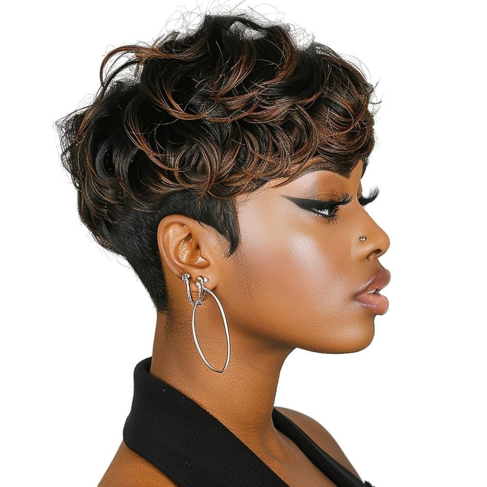 Versatile Pixie Cut Wig with Adjustable Straps – Auburn Ombre for Black Women
