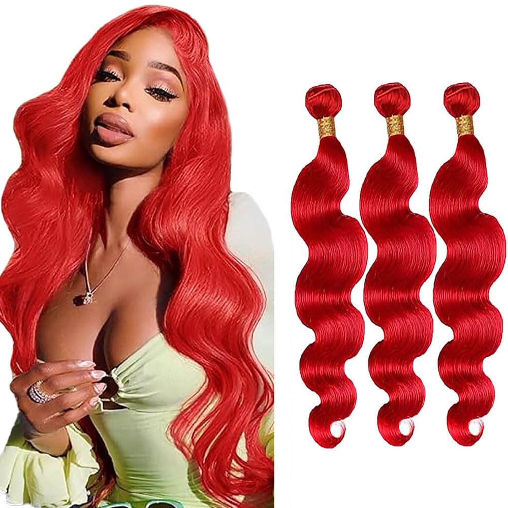 Weeybay Red Bundles Human Hair Burgundy Body Wave Bundles 14 16 18 Inch